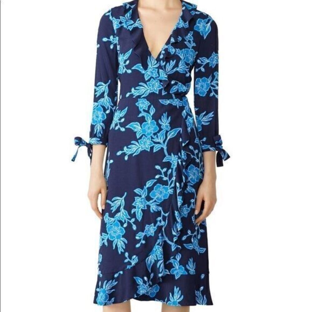 DRAPER JAMES Shadow Floral Blue Wrap Dress XSMALL